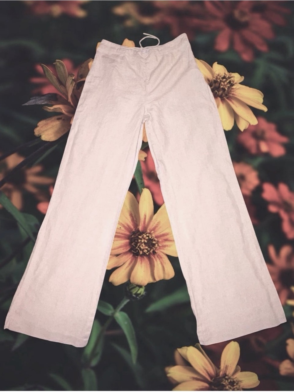 Vintage Ann Taylor Loft Cream Wide-Leg Drawstring casual Pants